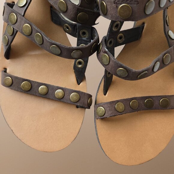 Ralph Lauren Denim & Supply Strappy Gladiator Sandals Size 7 Brown Leather Studs - Picture 8 of 11